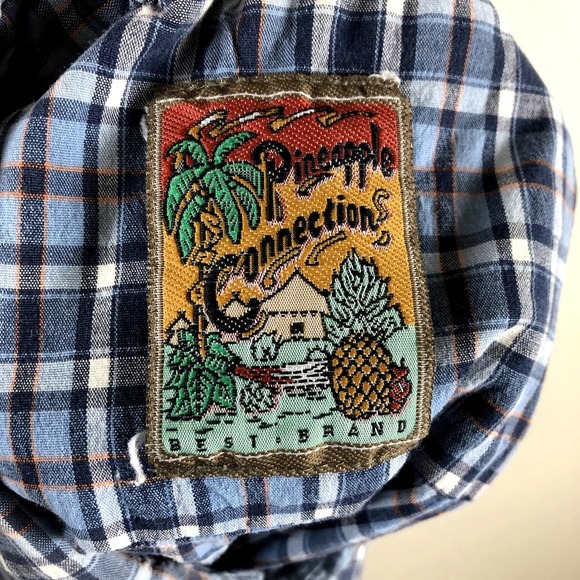 Pineapple Connection Shirt Blue White Plaid Collared Button Up Size X Large - Picture 9 of 11